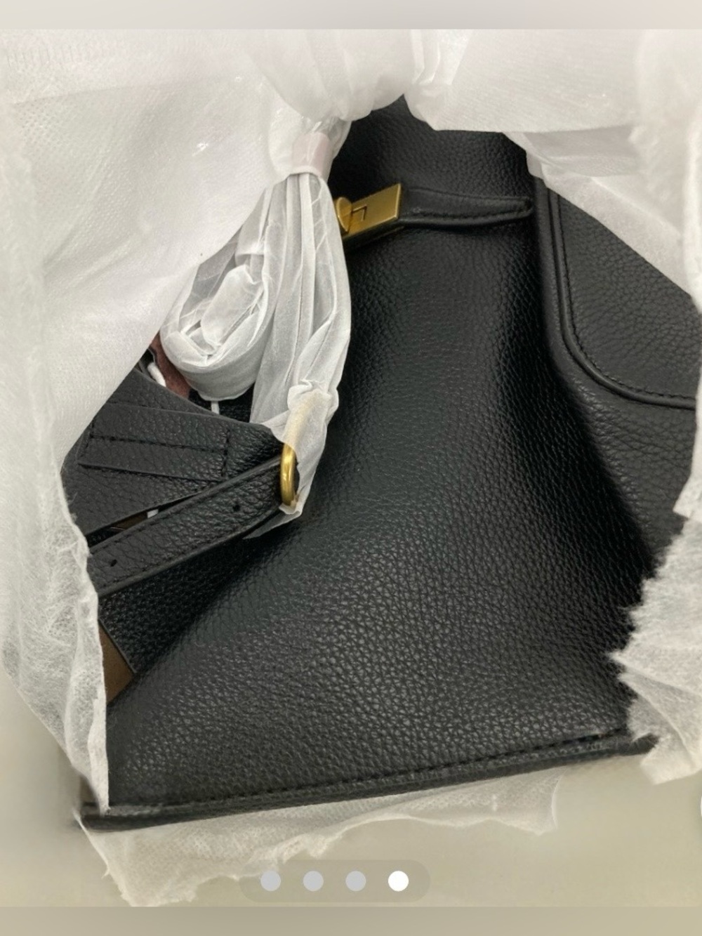 Rungion Black PU Leather Hobo Bucket Bag Gold Hardware - Picture 3 of 4